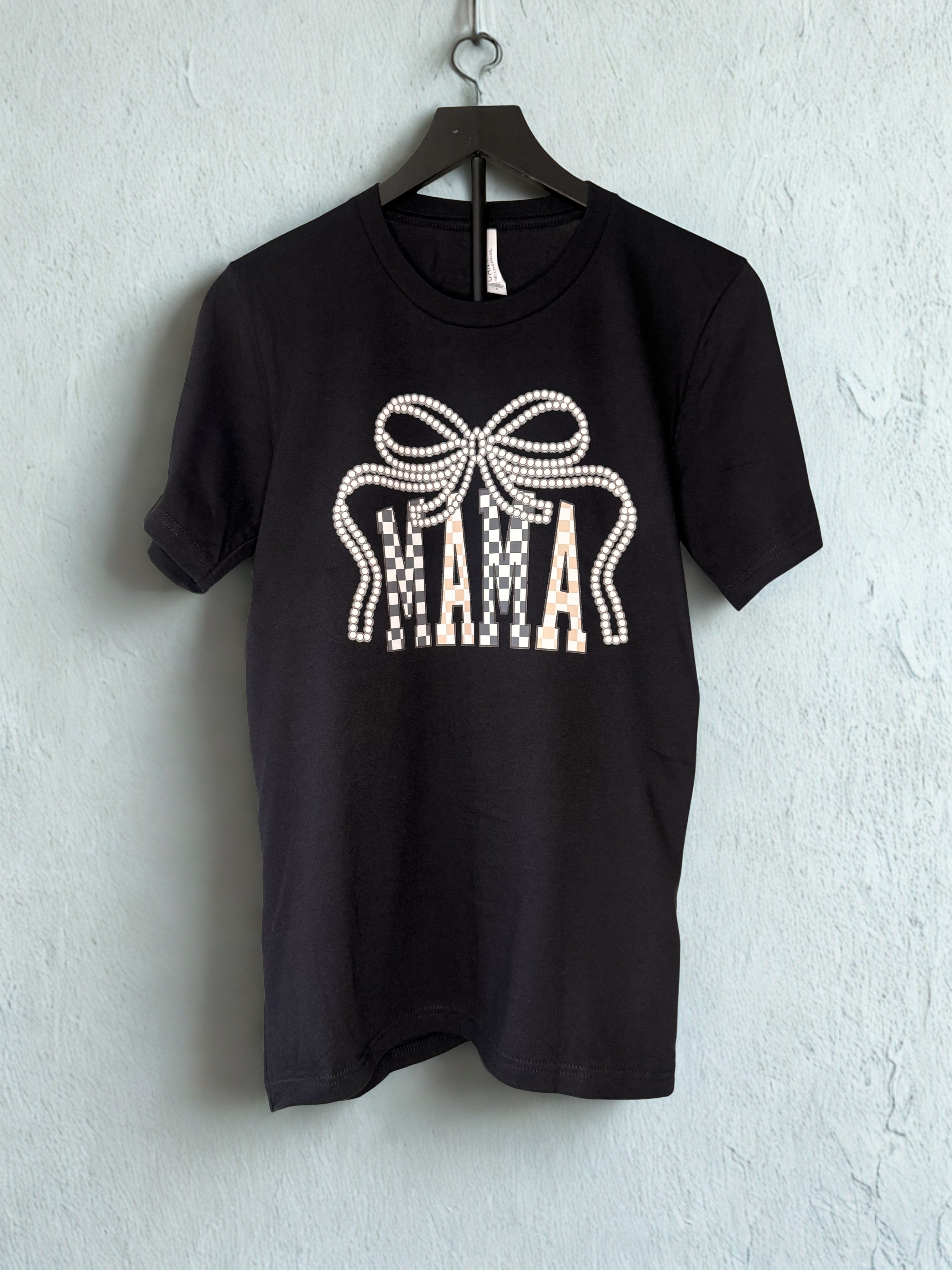 🖤 Black “MAMA” Pearl Bow Tee