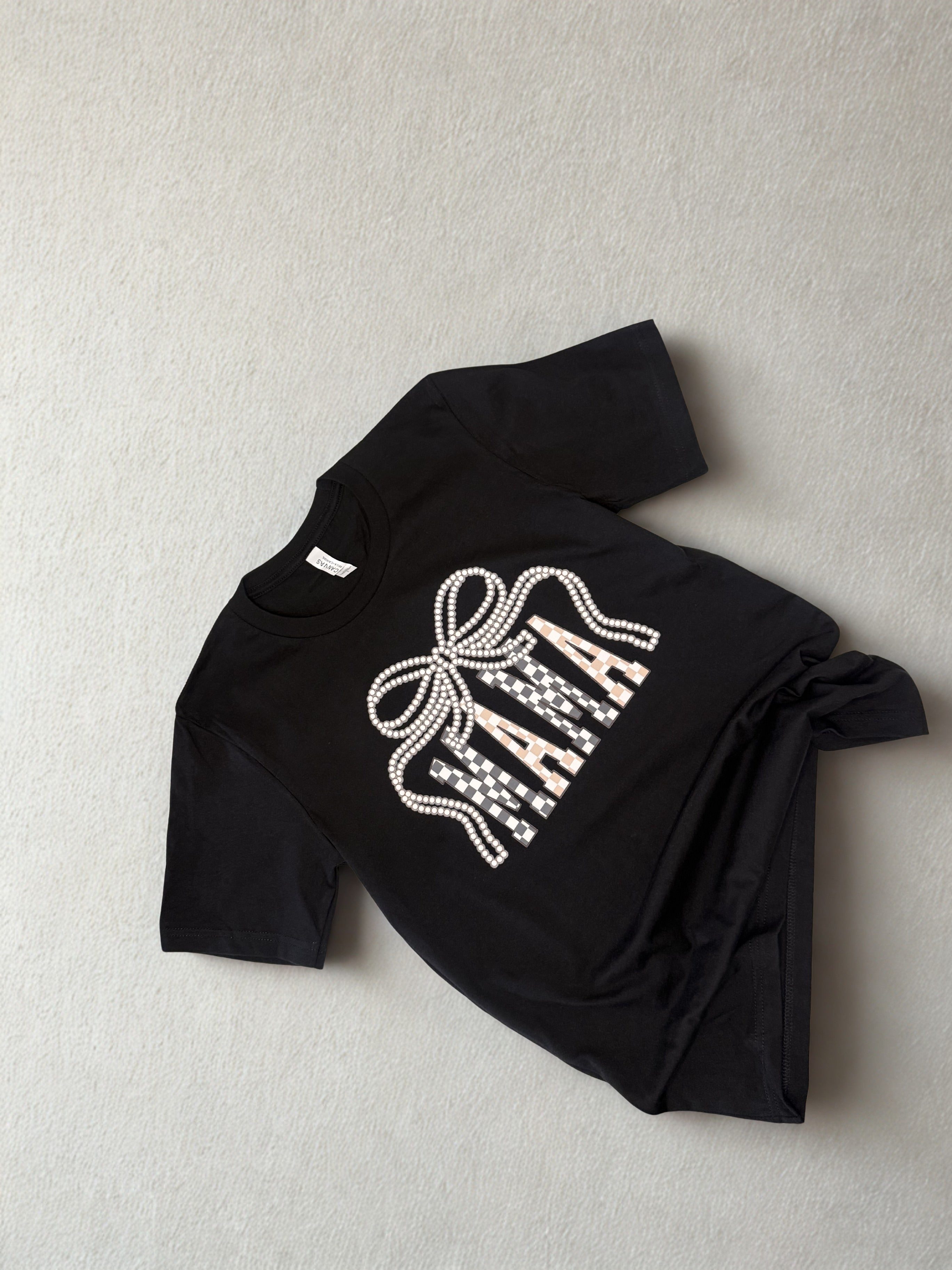 🖤 Black “MAMA” Pearl Bow Tee